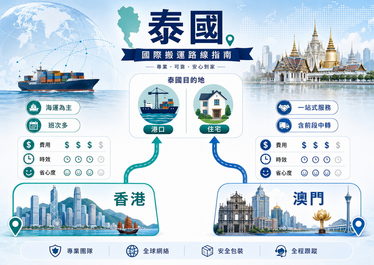 香港海運泰國vs澳門搬家到泰國 路線對比概覽 香港海運泰國vs澳門搬家到泰國 路線對比概覽