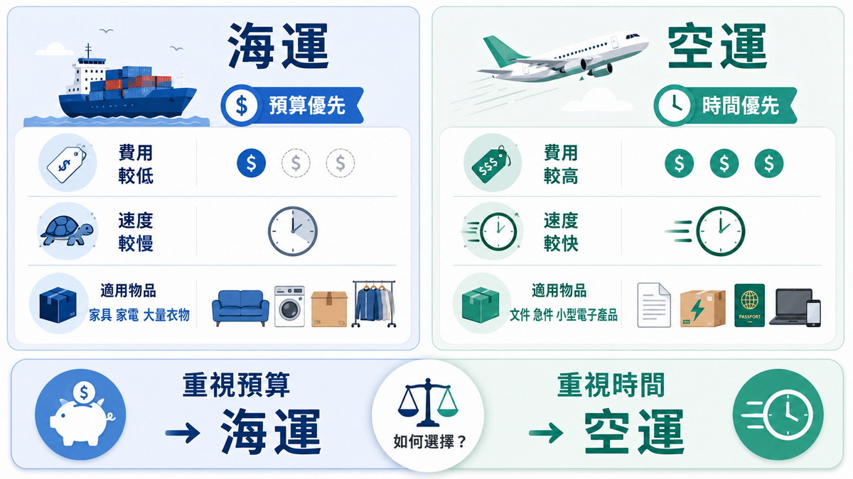 澳洲搬家成本 時效 比較圖