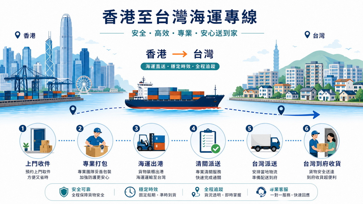 香港到台灣海運門到門流程示意圖