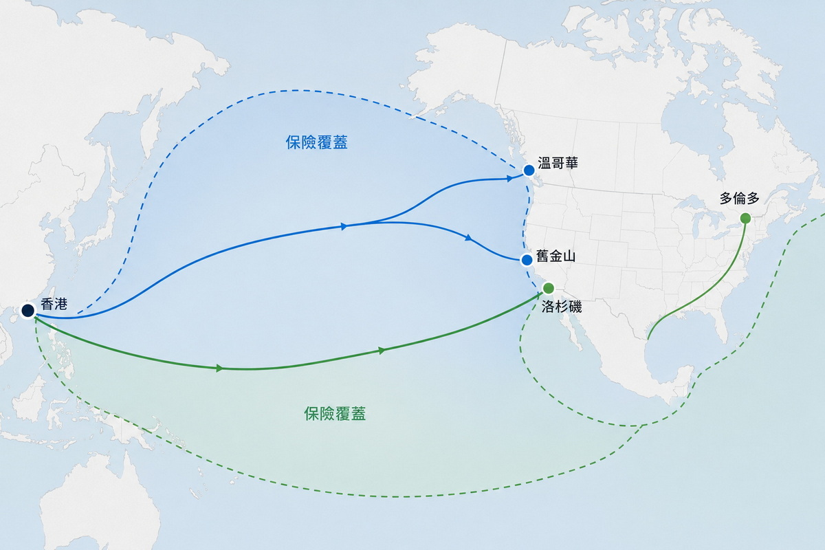 香港到美國加拿大海運路線對比圖